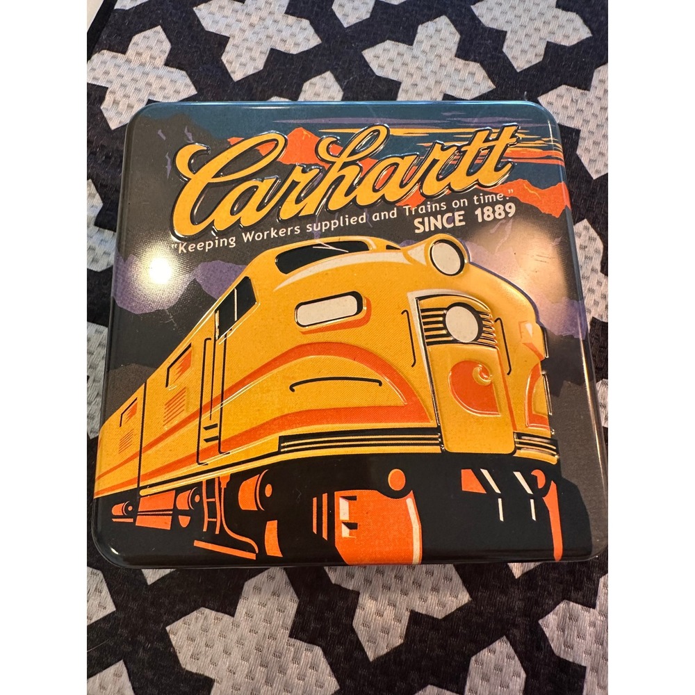 Carhartt Vintage Style Train Locomotive Collector Metal Storage Tin Black Yellow